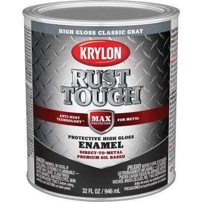 Krylon Rust Tough Oil-Based Gloss  Rust Control Enamel, Gray, 1 Qt.